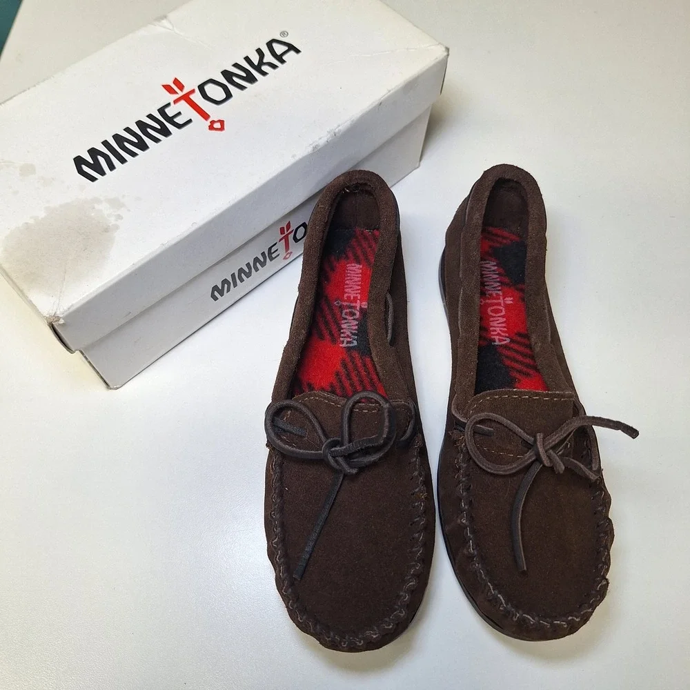 Minnetonka Child Boys Moccasins Shoes Chocolate Brown Size 3 Suede‎ Native Finge